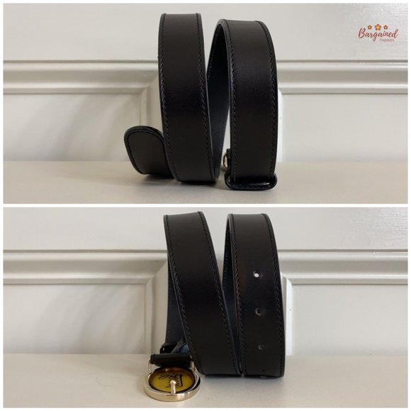 Authentic GUCCI Black Calfskin Leather Gold Script Oval Buckle Belt Size 90/36 main image 10